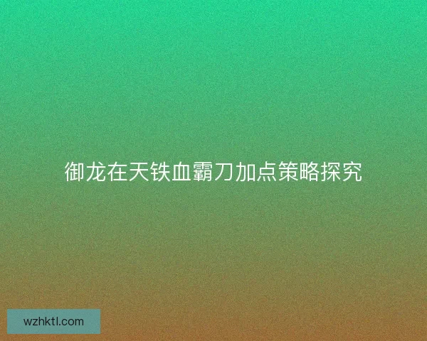 御龙在天铁血霸刀加点策略探究